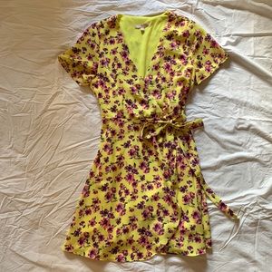 Yellow floral wrap dress